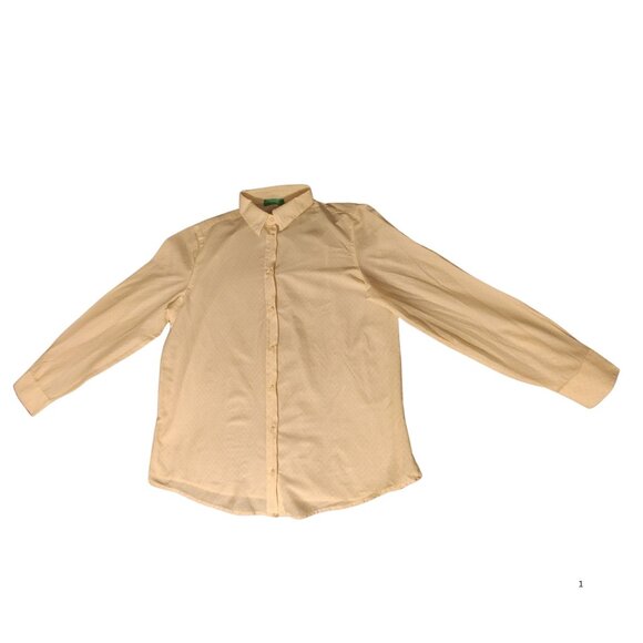 United Colors of Benetton Cream Long Sleeve Button Down Shirt Women’s XS/S Preow - Picture 3 of 4